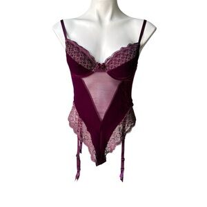 Victoria's Secret Burgundy Velvet Teddy Bodysuit
Vintage, Sz 36B